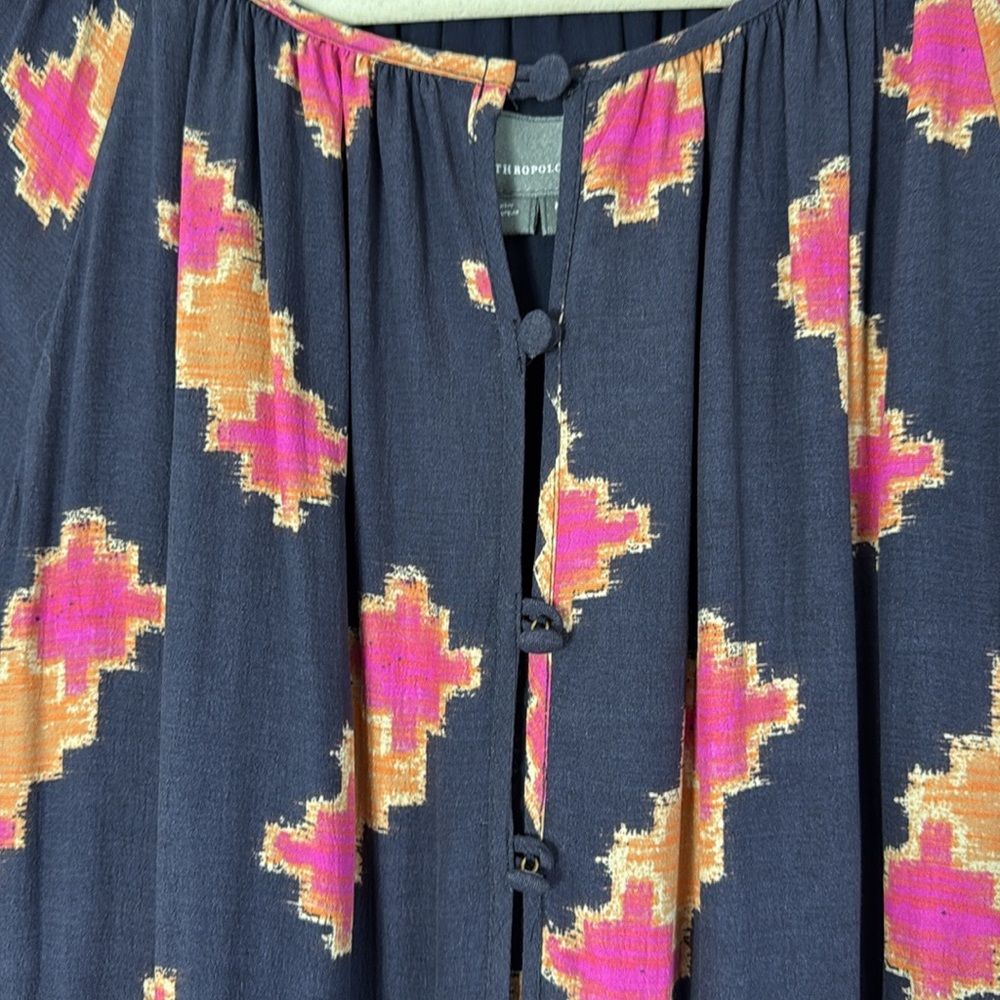 Anthropologie Navy and Pink‎ Balloon Sleeve dress - Size Medium NWOT - Picture 3 of 12